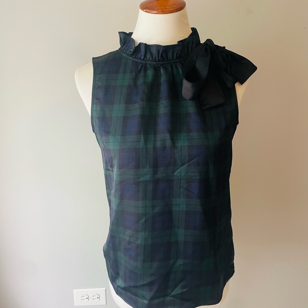 J. Crew Navy & Green Plaid Shell Tank NWT
